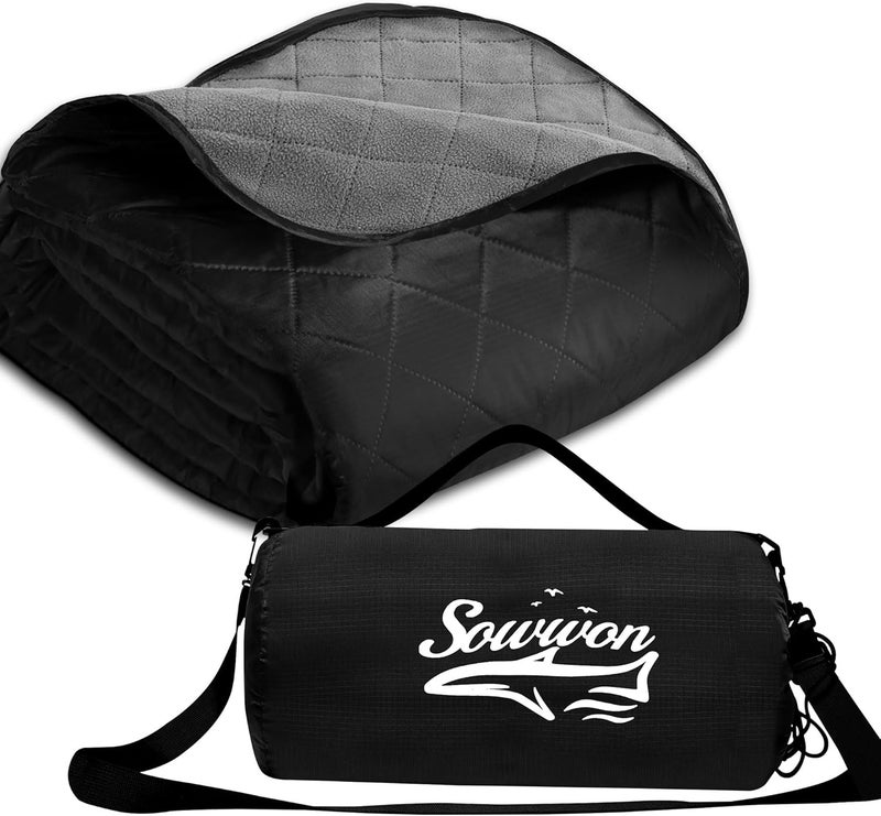 sowwon Waterproof Outdoor Blanket Packable, Stadium Blankets for Camping with Sherpa Fleece Lining, Large Windproof Emergency Throw for Garss Picnic Hiking Road Trip, Machine Washable, 82"X 55"/ 92''X 60'' - Image 1